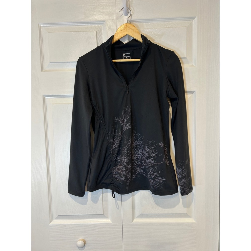 Title Nine Pullover Top Women Medium Black Pine Graphic Quarter Zip Mock Neck